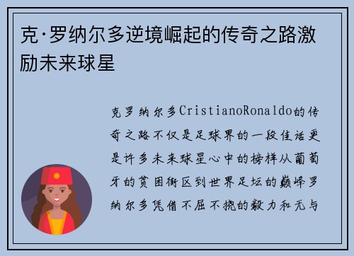克·罗纳尔多逆境崛起的传奇之路激励未来球星